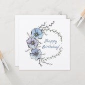 Carte Joyeux anniversaire avec fleurs bleues (Devant/Arrière en situation)