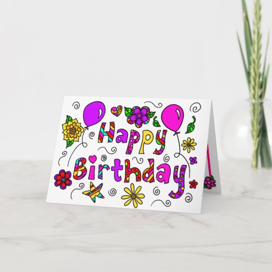 Carte Joyeux anniversaire avec Fleurs et Ballons Whimsic (Devant)