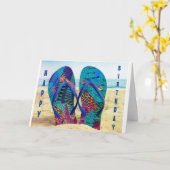 Carte JOYEUX ANNIVERSAIRE AVEC FLIP FLOPS Card (Fleur jaune)