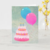 Carte Joyeux anniversaire avec gâteau, cadeaux, ballons  (Fleur jaune)