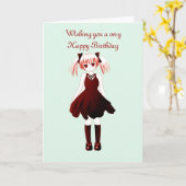 Carte Joyeux anniversaire avec la fille d'anime avec des (Fleur jaune)