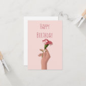 Carte Joyeux anniversaire avec la fleur de l'oeillet (Devant/Arrière en situation)