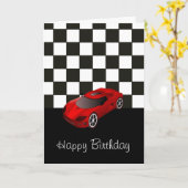Carte Joyeux anniversaire avec la voiture de course (Fleur jaune)