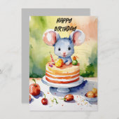 Carte joyeux anniversaire avec petite souris (Devant / Derrière)