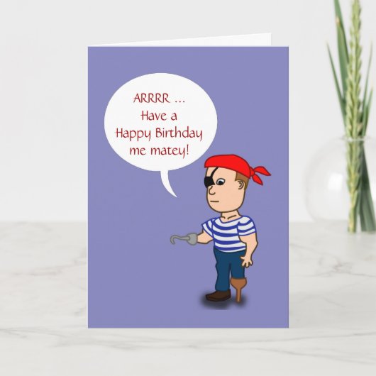 Carte Joyeux Anniversaire avec pirate avec jambe de chev (Devant)
