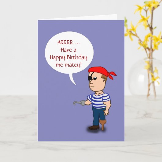 Carte Joyeux Anniversaire avec pirate avec jambe de chev (Fleur jaune)
