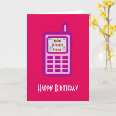 Carte Joyeux anniversaire avec téléphone portable rose a (Fleur jaune)