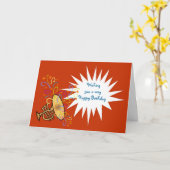 Carte Joyeux anniversaire avec trompette et serpentins (Fleur jaune)