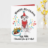 Carte Joyeux anniversaire avec un chien dalmate en Banda (Fleur jaune)