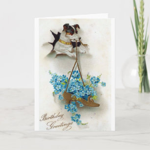 Carte Joyeux anniversaire avec un chien mignon et une ch