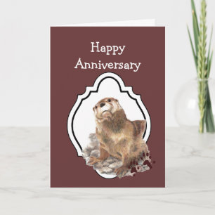 Carte Joyeux Anniversaire avec une jolie aquarelle Otter