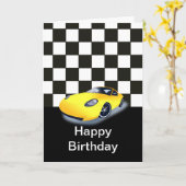 Carte Joyeux anniversaire avec voiture de course jaune (Fleur jaune)