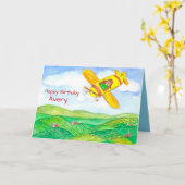 Carte Joyeux Anniversaire Avion Nom personnalisé (Fleur jaune)