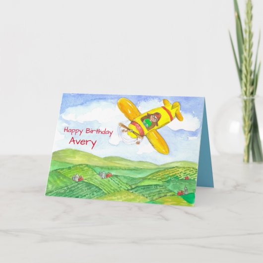 Carte Joyeux Anniversaire Avion Nom personnalisé (Devant)