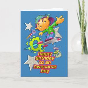Carte Joyeux Anniversaire Awesome Boy Skateboard Boy & A