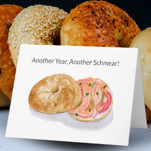 Carte Joyeux Anniversaire Bagels Aquarelle Saumon Fumé