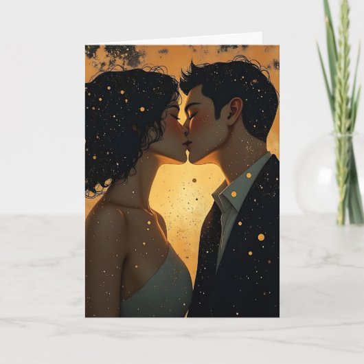 Carte Joyeux Anniversaire | Baiser Romantique Céleste (Devant)