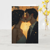 Carte Joyeux Anniversaire | Baiser Romantique Céleste (Fleur jaune)