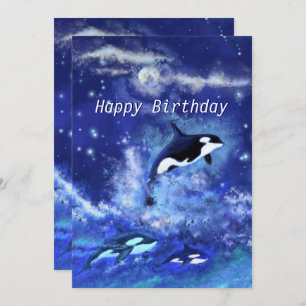 Carte Joyeux anniversaire - Baleines tueuses en Pleine l
