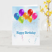 Carte Joyeux Anniversaire, Ballons Colorés, Confetti (Fleur jaune)