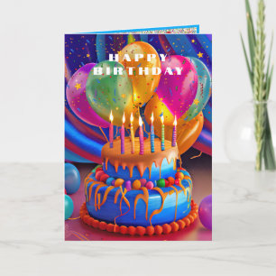 Carte Joyeux Anniversaire Ballons Gâteau Confettis