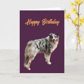 Carte Joyeux anniversaire beau berger australien (Fleur jaune)