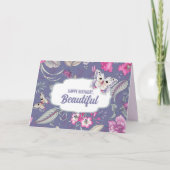 Carte Joyeux Anniversaire Beau. Fleurs et papillon (Devant)