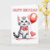Carte Joyeux Anniversaire Bébé Chat Jouet (Fleur jaune)