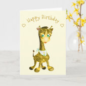 Carte Joyeux Anniversaire Bébé Girafe (Fleur jaune)
