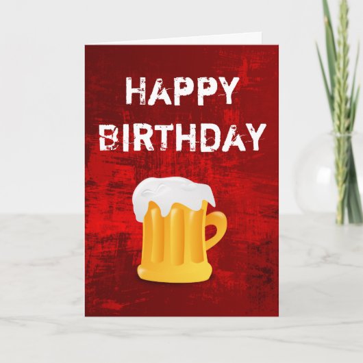 Carte Joyeux Anniversaire Beer Mug sur Grunge Red Abstra (Devant)