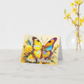 Carte Joyeux anniversaire belle conception papillon repo (Fleur jaune)