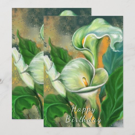 Carte Joyeux anniversaire - Belle Fleur Calla Lily (Devant / Derrière)