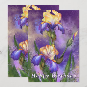 Carte Joyeux Anniversaire - Belle Fleur Iris