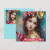 Carte JOYEUX ANNIVERSAIRE ~ Belle jeune femme ~ (Devant / Derrière)