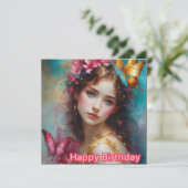 Carte JOYEUX ANNIVERSAIRE ~ Belle jeune femme ~ (Debout devant)