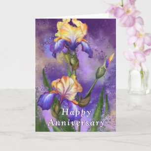 Carte Joyeux Anniversaire - Belle peinture Fleur Iris
