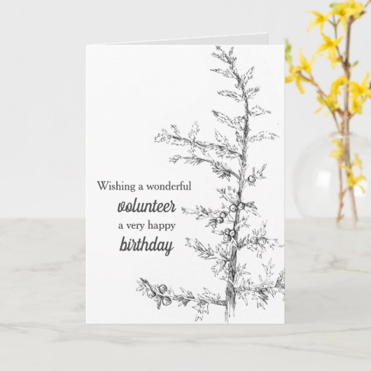 Carte Joyeux anniversaire bénévole Juniper Tree Branch (Fleur jaune)