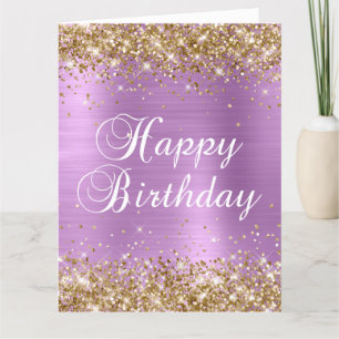 Carte Joyeux Anniversaire Big Lavande Paillettes Or