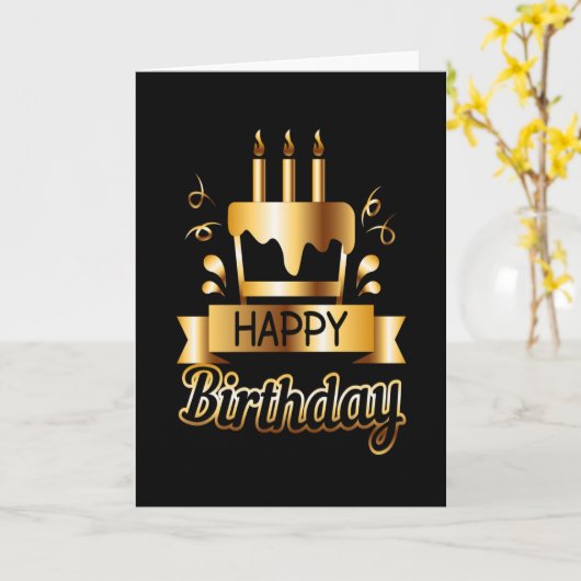 Carte Joyeux anniversaire - Black & Gold 2 (Fleur jaune)