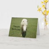 Carte Joyeux Anniversaire blanc Pony (Fleur jaune)
