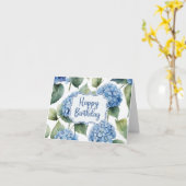 Carte Joyeux anniversaire bleu Hydrangea Fleurs aquarell (Fleur jaune)