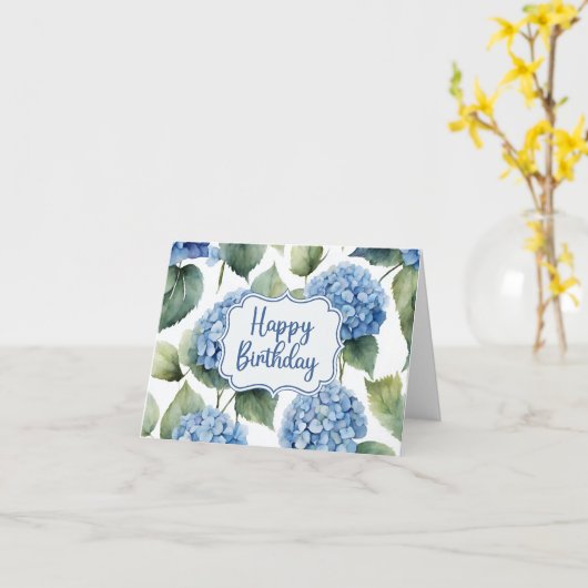Carte Joyeux anniversaire bleu Hydrangea Fleurs aquarell (Fleur jaune)