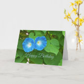 Carte Joyeux Anniversaire Bleu Matin Fleurs de gloire (Fleur jaune)