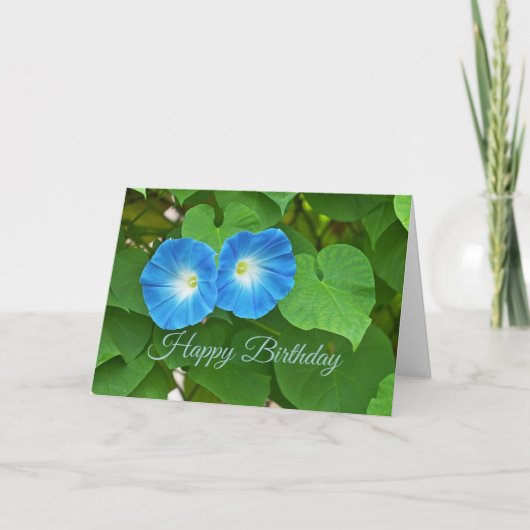 Carte Joyeux Anniversaire Bleu Matin Fleurs de gloire (Devant)
