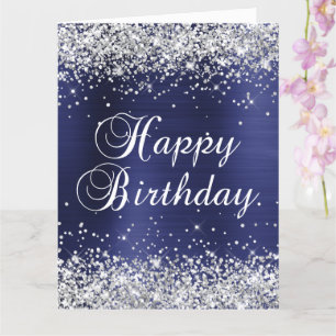 Carte Joyeux Anniversaire Bleu Nuit Paillettes Argentées