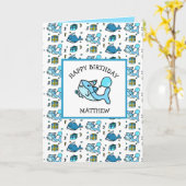 Carte Joyeux Anniversaire Bleu Requin Bébé Personnalisé (Fleur jaune)