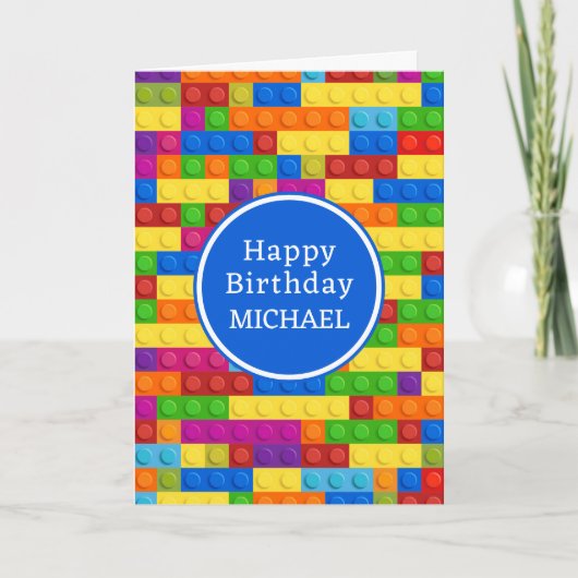 Carte Joyeux Anniversaire | Bloc Coloré de Construction (Devant)