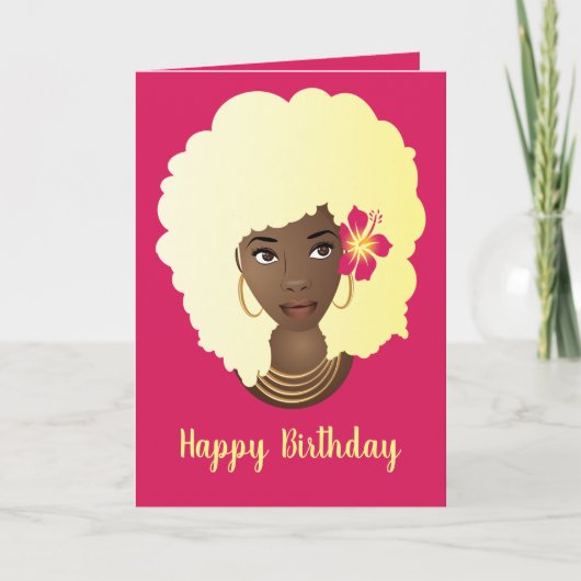 Carte Joyeux anniversaire ! Blonde Afro, Rose, Fleur (Devant)
