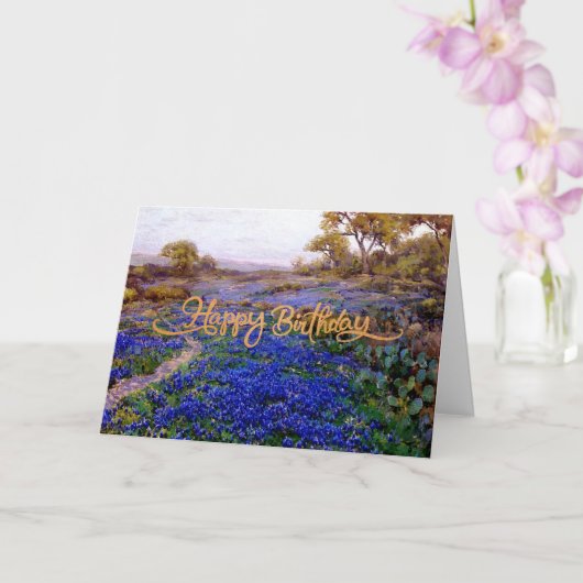 Carte Joyeux anniversaire, Bluebonnets à Twilight, (Orchidée)