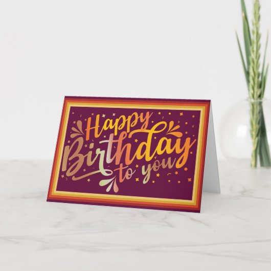 Carte Joyeux anniversaire boho couleurs rétro (Devant)